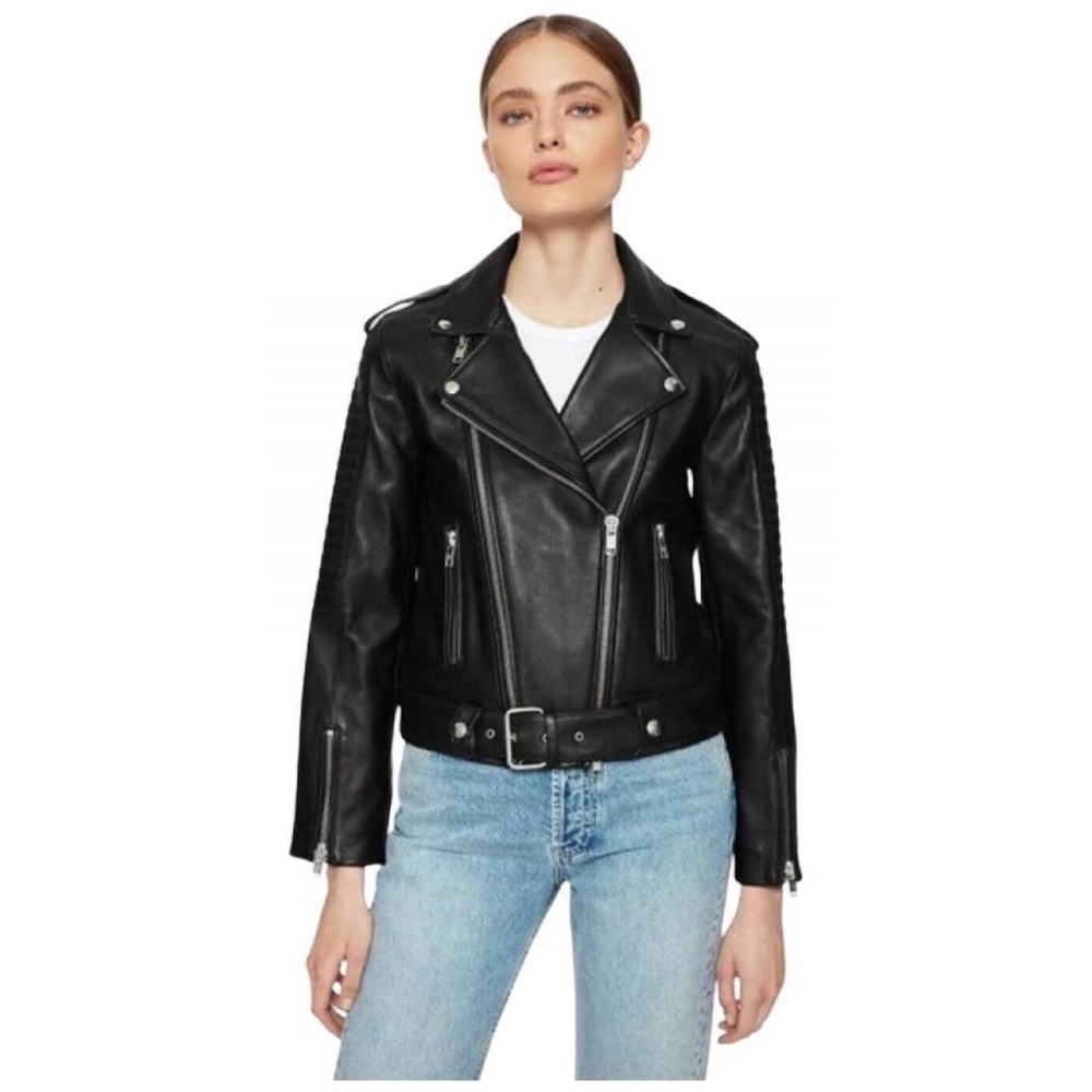 Anine Bing Moto Zipper Black Leather Jacket Size M